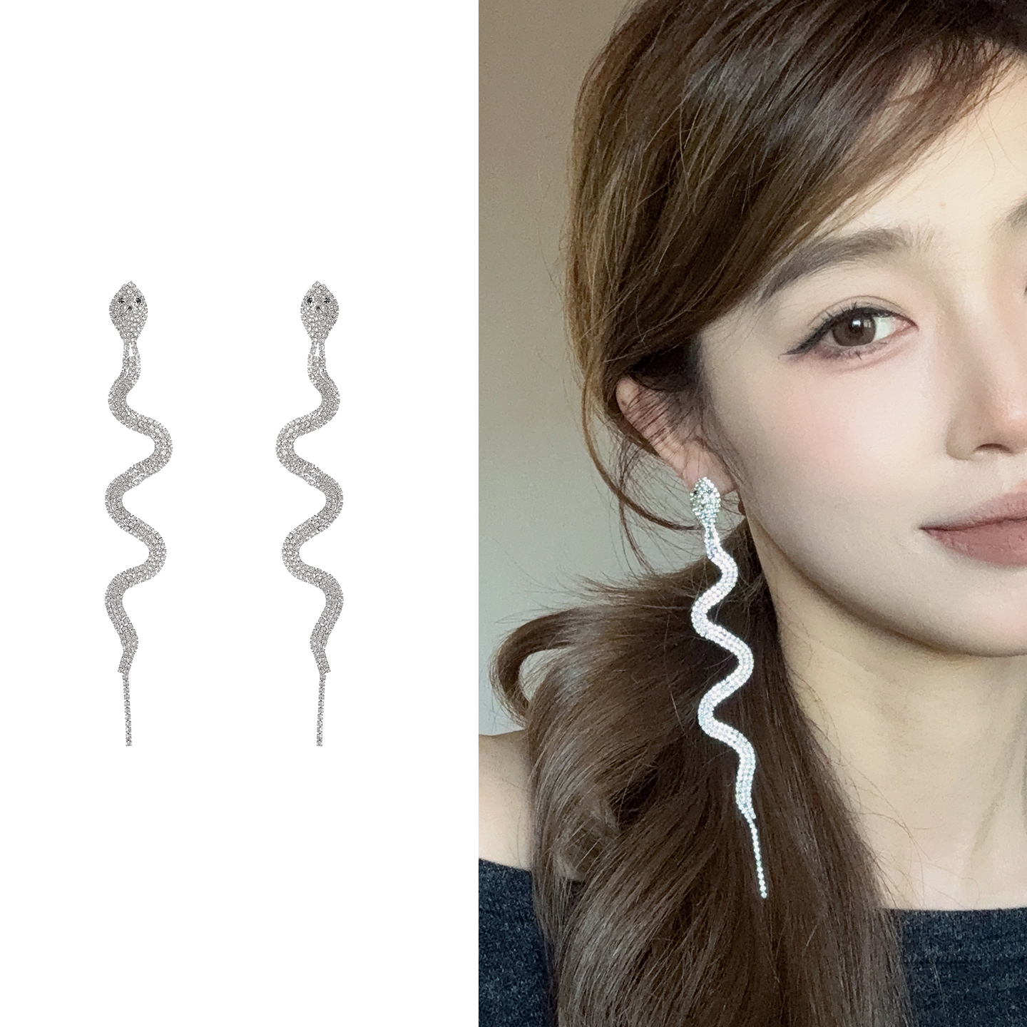 欧美风夸张满钻蛇形耳环秋冬耳钉