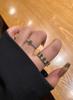 北欧森系绿色满钻戒指精致清冷感