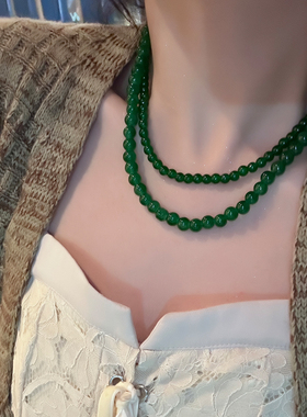 新中式绿色琉璃串珠项链国风