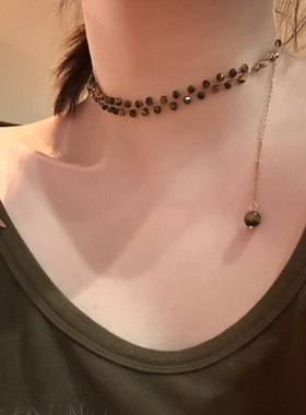 抽拉调节~美拉德风虎眼石项链