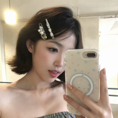 精致温柔水钻珍珠发夹蝴蝶结边夹