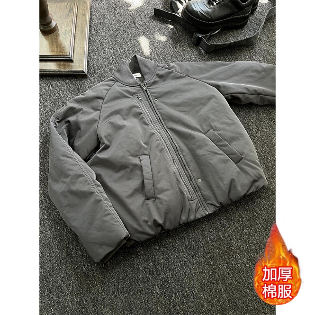 bomber美式银灰色棉服男女秋冬季新款潮牌高级感宽松棒球棉服外套