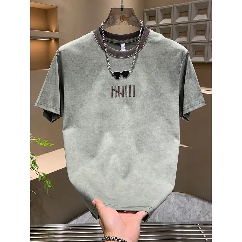 2026夏季新款扎染潮牌短袖男t恤高级感半袖拼接体恤男时尚透气潮