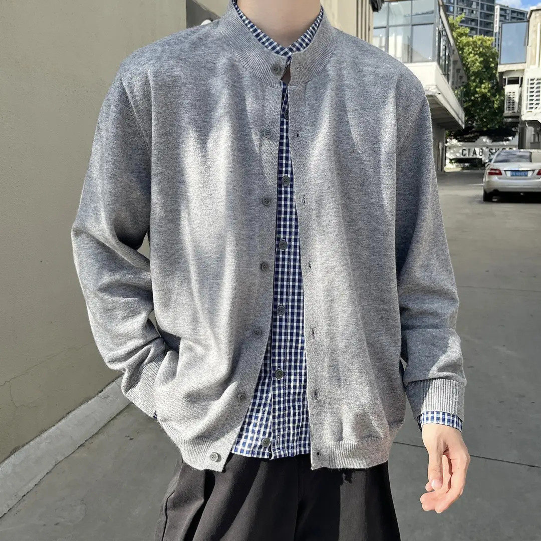 假两件男士秋季韩版薄款开衫针织毛衣宽松时尚韩风百搭针织衫