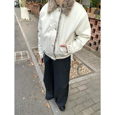 秋冬季恒温暖绒毛领拼接bomber棉服男款加厚保暖哈灵顿夹克棉衣