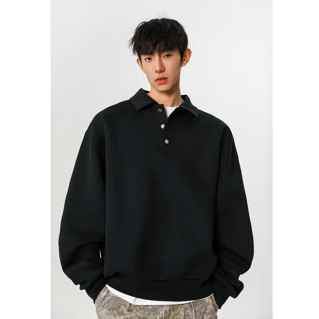重磅美式polo领卫衣男秋季cleanfit美式潮牌上衣宽松翻领休闲外套