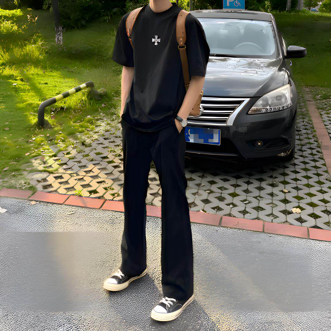 男装cleanfit黑色弯刀裤小西裤男款高级感美式修身直筒西装微喇裤