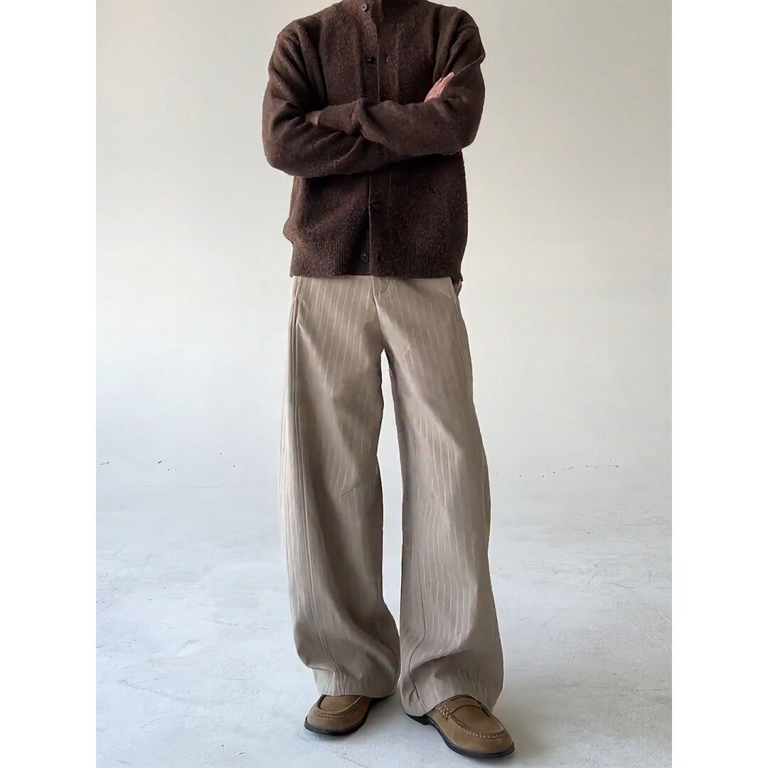 cleanfit卡其色老钱风裤子男款秋季卡其色阔腿西裤垂感长裤休闲裤