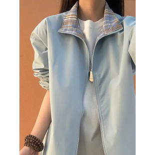 cleanfit撞色格子夹克男春夏季高级感痞帅翻领外套潮牌情侣防晒衣