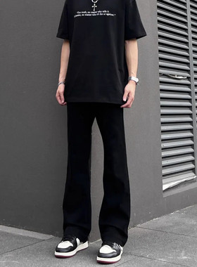 高街弯刀微喇牛仔裤男女款春夏美式高街透气黑色直筒提档长裤子男