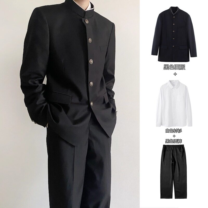 日本热血高校男子高中生DK制服黑诘襟立领中山装学兰学生校服班服