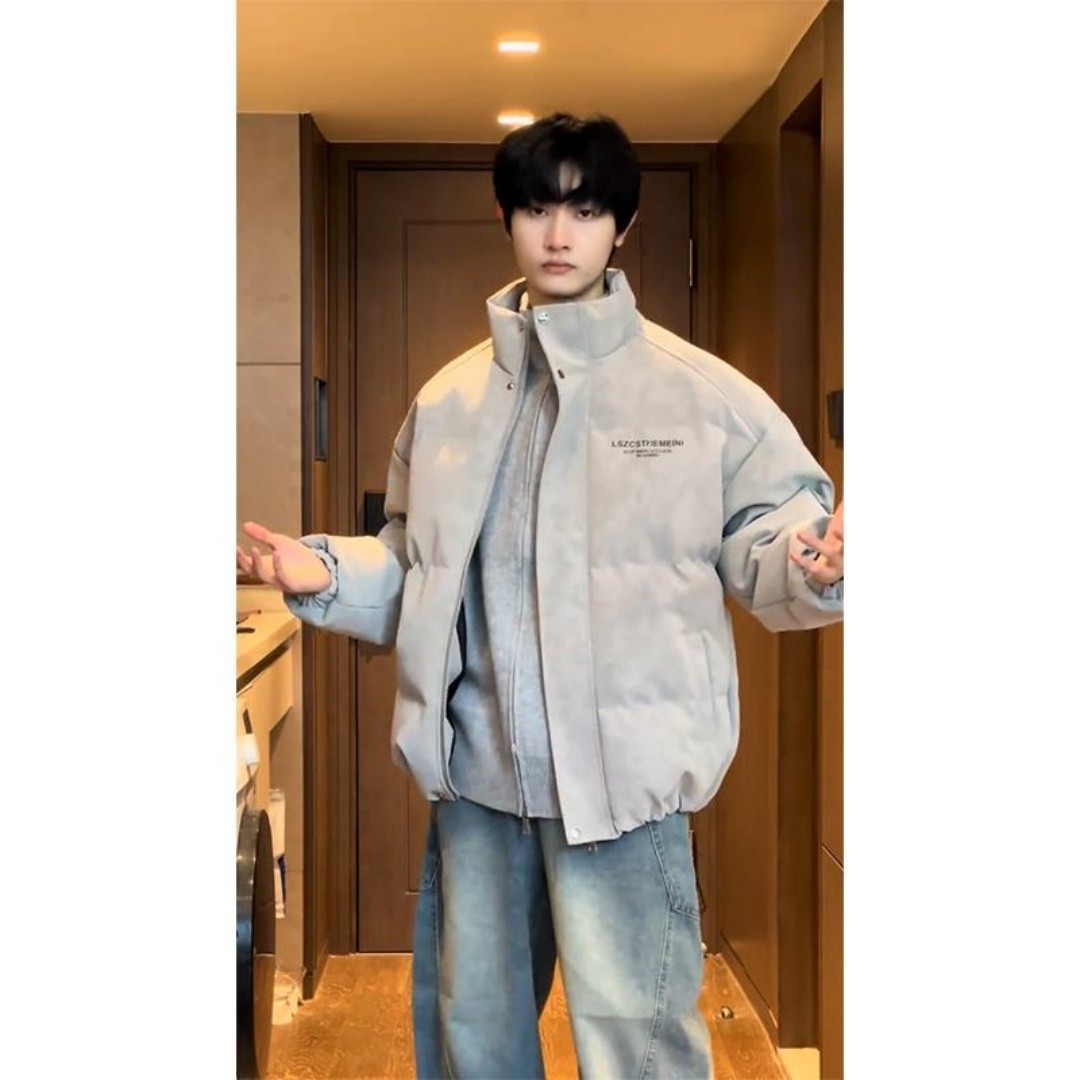 男生冬季外套高级感痞帅美式复古pu皮棉服加厚立领短款棉衣面包服