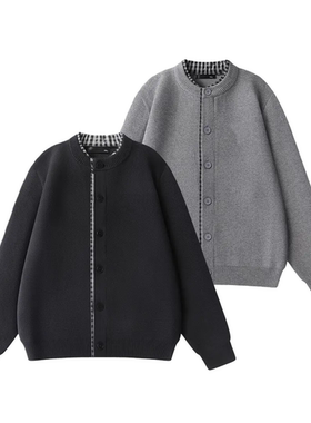 秋冬季新款男款假两件毛衣针织百搭休闲情侣开衫外套86337