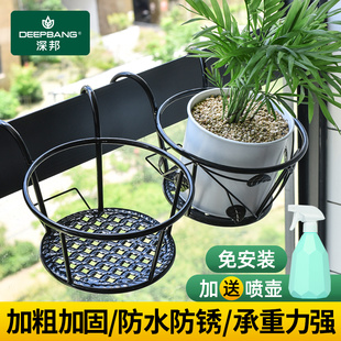 阳台花架防盗窗置物架室外不锈钢栏杆免打孔铁艺网格悬挂式花盆架