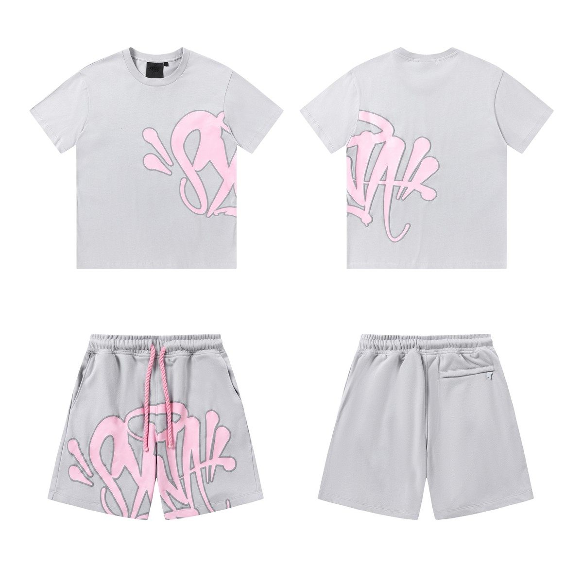 아름다운 SYNA FOAM 편지 인쇄 드릴 스타일 남성과 여성 캐주얼 루즈 라운드 넥 반팔 티셔츠 반바지 정장