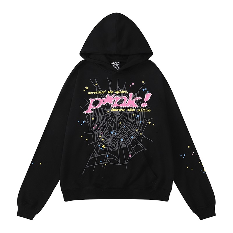 thumbnail for American trendy Sp5der 555555 foam letter spider web hooded sweatshirt casual sweatpants sports set