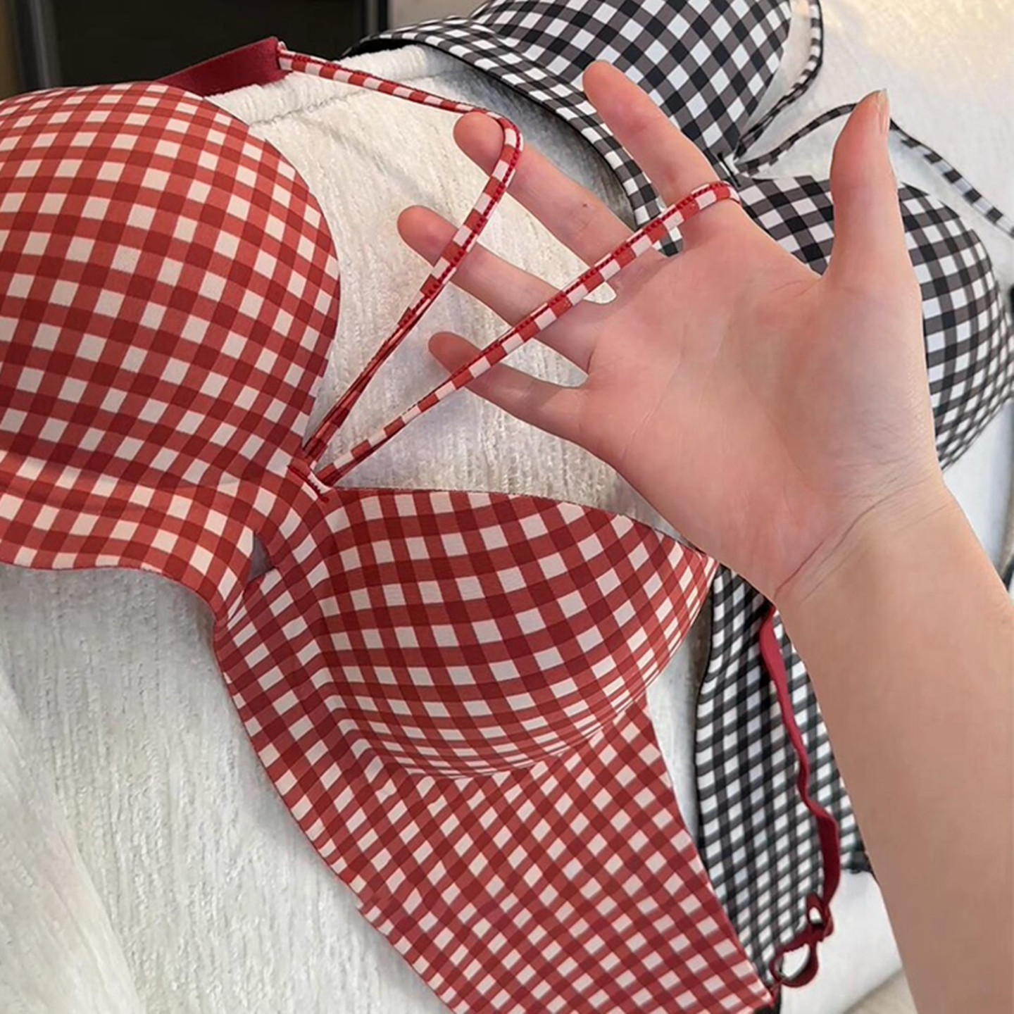 2026马年美胸带格子内衣女聚拢小胸性感纯欲风红色本命年套装文胸,女士内衣/男士内衣/家居服,文胸,淘宝优惠券,粉丝福利购,淘宝优惠卷