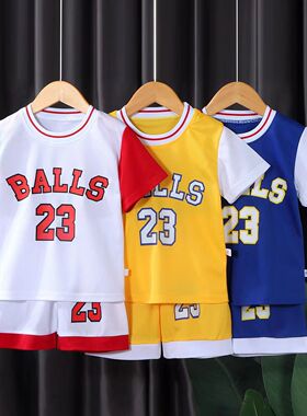 儿童运动套装速干篮球服幼儿园小学表演男女童短袖背心短裤两件套