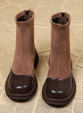 韩系感小短靴超火短靴小踝靴2025新款爆款厚底靴子女洋气
