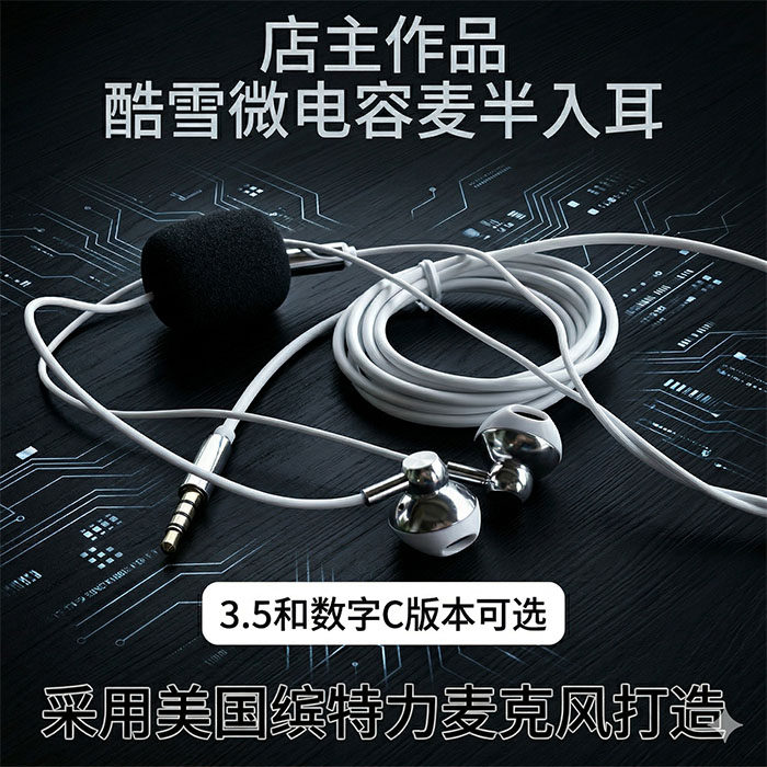 K歌神器 酷雪带麦录音耳机 适用iPhone15 16 华为 iPad Pro 三星