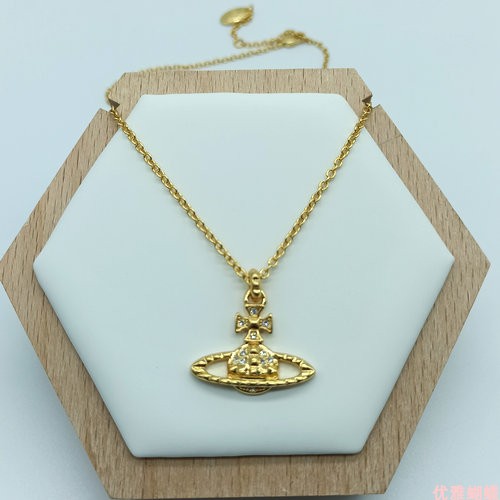 thumbnail for Silver Diamond Saturn Necklace with White Diamonds