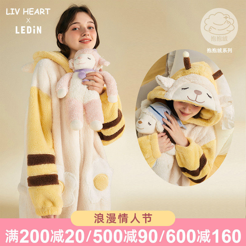 LIVHEART丽芙之心蜜蜂羊睡衣女冬加厚保暖连体家居服睡袍亲子套装