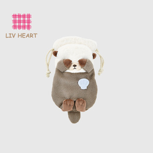 日本LIVHEART 海獭便携抽绳手机收纳包可爱零钱包 水族馆 伙伴们