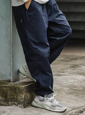 ATGM 日系休闲纯色锥形裤Cityboy宽松微弹中腰藏蓝色工装长裤男夏