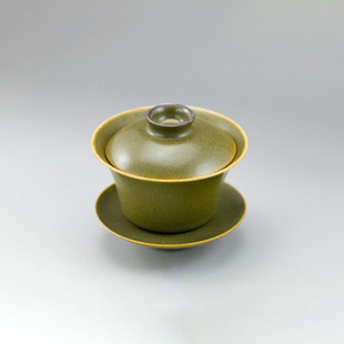 景德微妙堂手工茶叶末釉盖碗原矿单色釉瓷器蟹甲青茶具非茶杯建盏