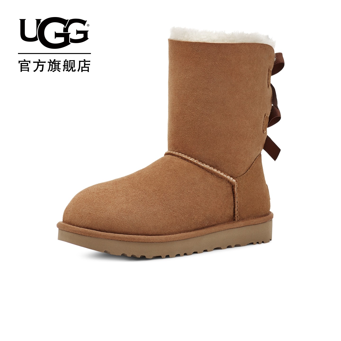 UGG秋冬女士时尚舒适平底圆头蝴蝶结纯色短靴休闲雪地靴 1016