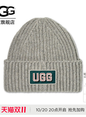 UGG舒适棒球贴片卷边毛线帽