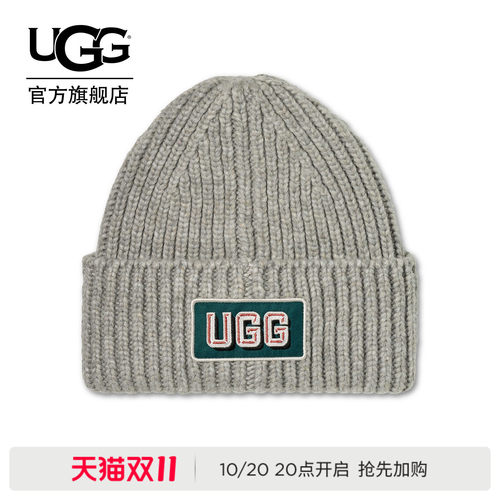 UGG舒适棒球贴片卷边毛线帽