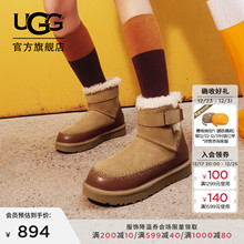 UGG秋冬新款女士舒适时尚保暖平底拼接休闲束带短筒雪地靴1174575