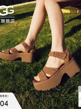 UGG夏季女士简约舒适时尚厚底坡跟露趾脚踝束带款休闲凉鞋1167475
