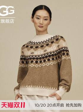 UGG舒适休闲徽标图案圆领毛衣