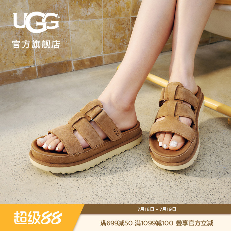 UGG厚底露趾简约魔术贴休闲拖鞋