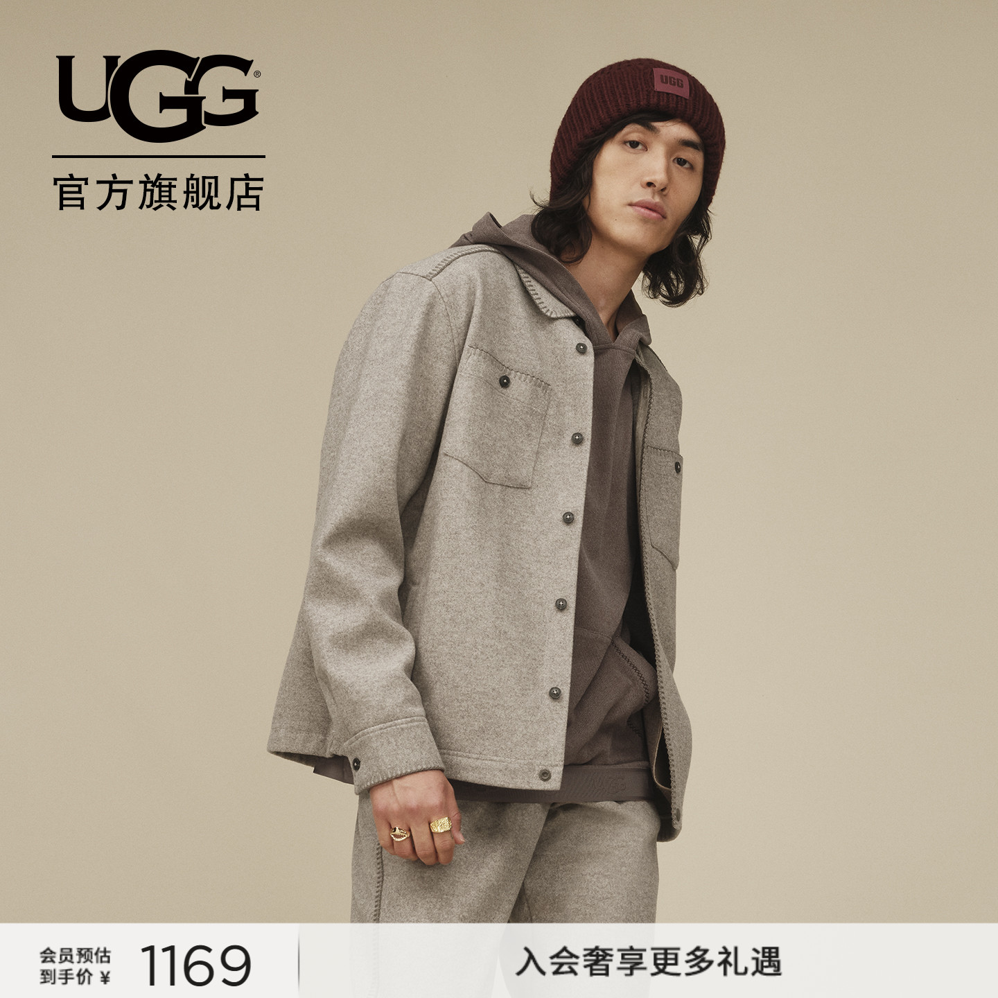 UGG翻领长袖休闲衬衫式夹克外套