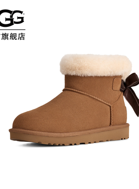UGG新款女士舒适时尚平底纯色蝴蝶结款迷你贝莉短靴雪地靴1178790