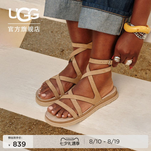 UGG露趾交叉绑带魔术贴休闲凉鞋