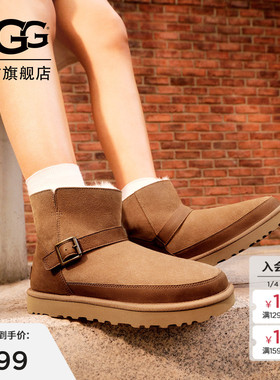 UGG秋冬新款女士舒适保暖搭扣平底休闲经典迷你短筒雪地靴1174512
