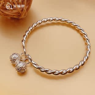 一步一响女款铃铛银手镯9999纯银足银开口宫铃镯子送女友生日礼物
