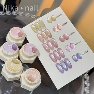 显白清透玻璃珠猫眼甲油胶穿戴甲美甲 NIKA月落星辰水光感猫眼新款