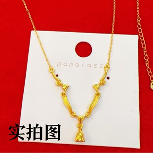 黄金色铃兰花项链女款轻奢小众时尚锁骨链仿越南沙金一体链套链