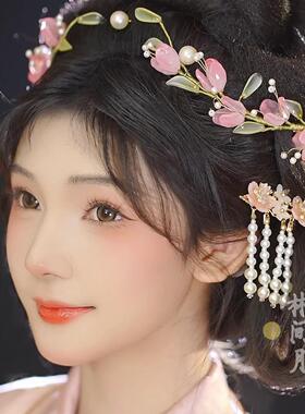 林间月原创【枝丫】春季藤蔓发夹花枝汉服琉璃蝴蝶流苏发冠掩鬓