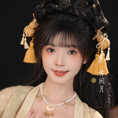 林间月原创【芦谣】天然酒葫芦流苏发夹子发饰仙侠风黄穗子后压