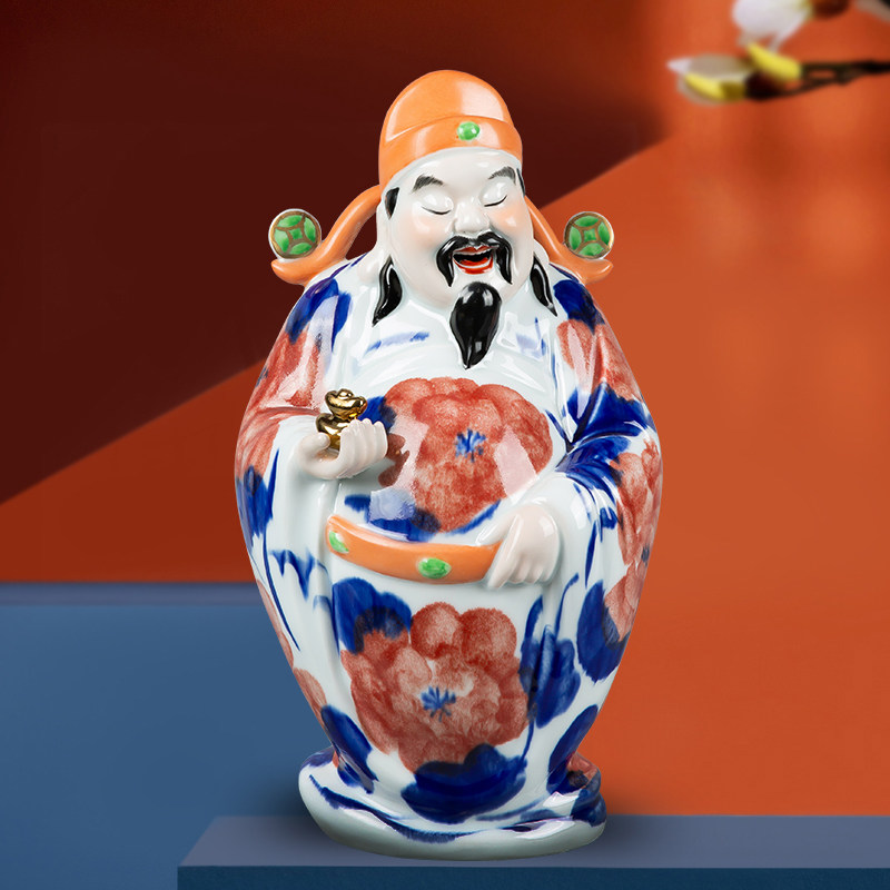 景德镇陶瓷财神爷摆件家用神像店铺请聚宝盆财神像文财神供奉佛像