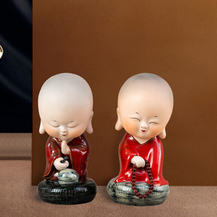景德镇网红可爱摇头淡定小和尚公仔陶瓷创意摆件客厅家居桌面装饰
