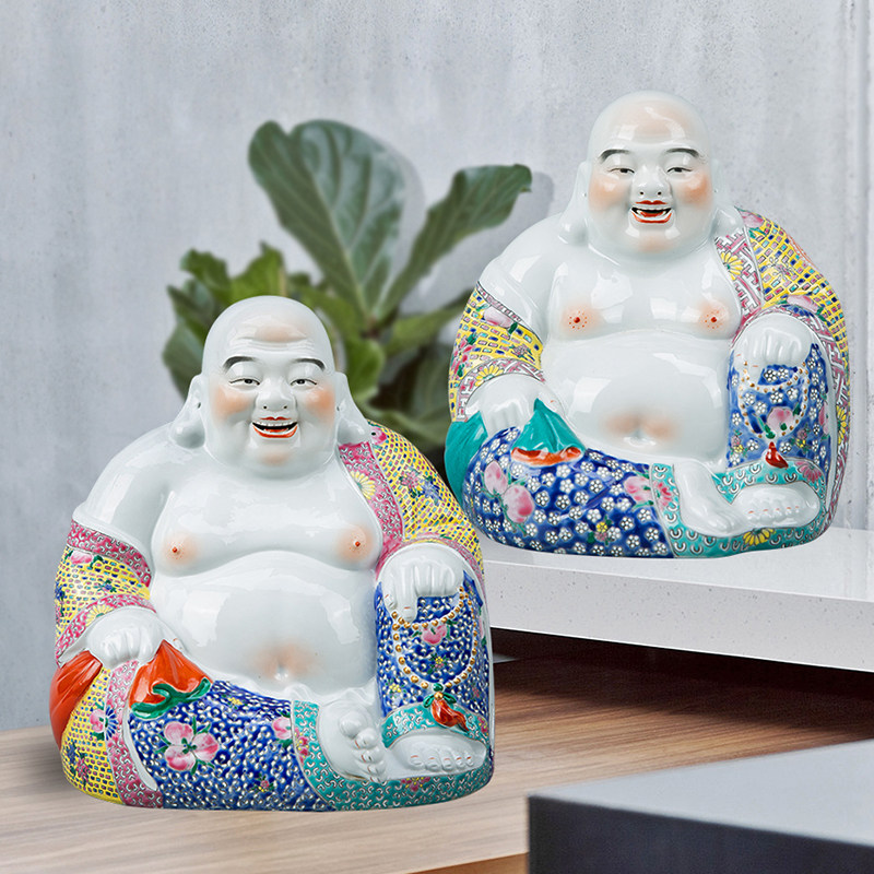 景德镇大肚弥勒佛笑佛摆件陶瓷招财佛像瓷器家居客厅会所酒店装饰
