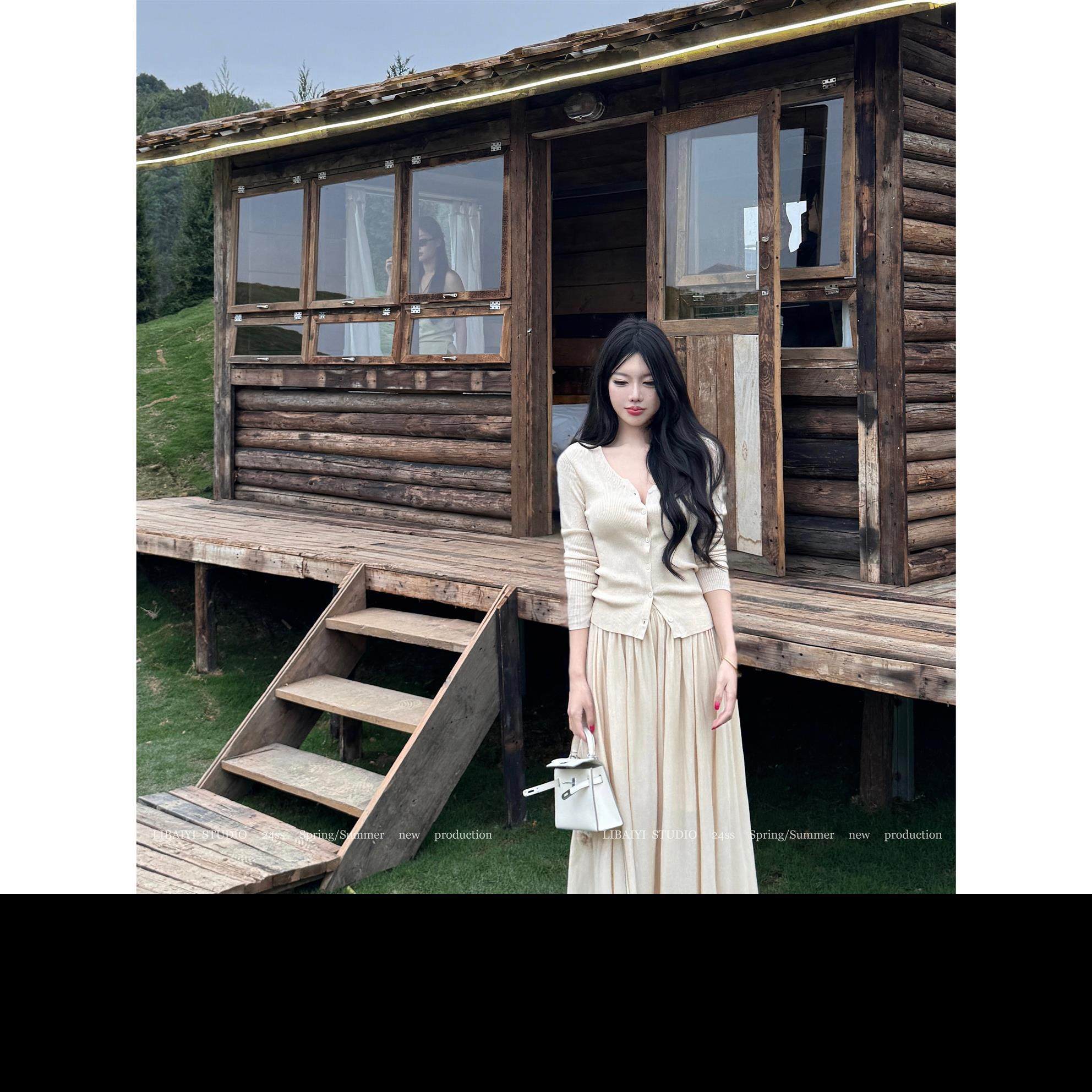 LIBAIYI 软糯升级/慵懒感长袖针织开衫上衣+半裙1435