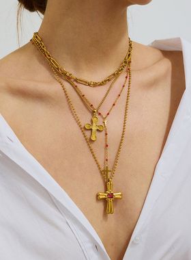 欧美不锈钢十字架项链钛钢饰品感首饰不掉色轻奢项饰跨境